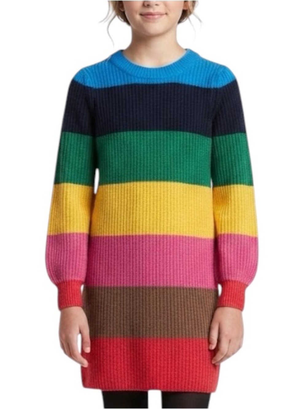 GAP Kids Rainbow Happy Stripe Chunky Knit Sweater Dress Colorful 14 16 XXL